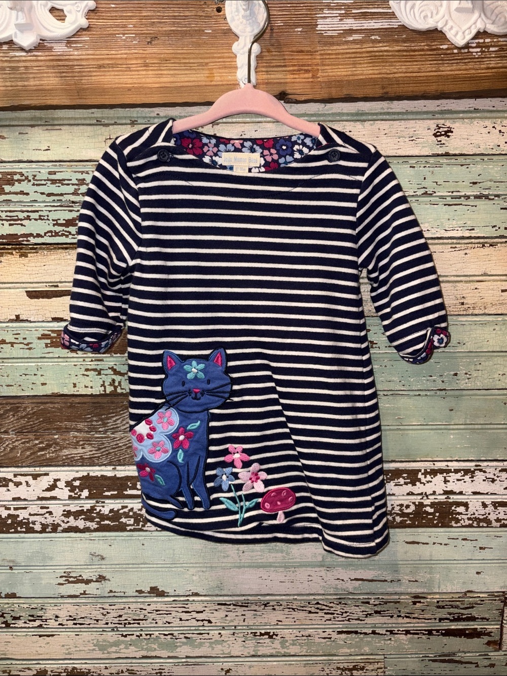 JoJo Maman Bebe Navy Floral Top with Pink, Light Blue & White Flowers